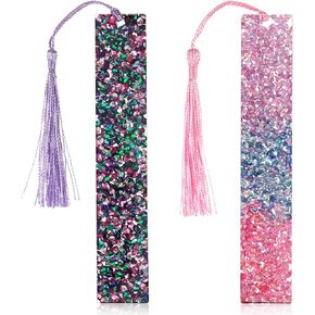 2pcs Glitter الإشارات الإشارات الاكريليك مع شرابات الأرجواني الوردي الماس راينستون الإشارات المرجعية الراتنجات الكريستالية للفتيات علامات الكتب اللطيفة لقراءة عيد ميلاد عيد الميلاد عيد الشكر هدايا