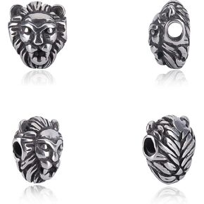 UNICRAFTALE 6pcs 12mm Lion Head Beads Stainless Steel Loose Beads 1.2mm Hole Bead Findings Antique Silver Animal Head Bead for DIY Bracelets Necklaces Jewelry Making