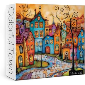 Colorful House Puzzle for Adults 1000 Pieces, Challenging Fantasy Jigsaw Puzzle, Abstract Country City Village Puzzle