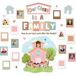 44Pcs Our Class is A Family Bulletin Board Decoration Set Boho Picture Frame Paper Cutouts with Glue Points for Back to School Party Classroom