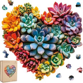 Succulent Heart 200 Pieces Wooden Jigsaw Puzzles for Adults with Unique Irregular Shape Fun Challenging Puzzles for Kids and Couples on Birthday, Father's Day, Christmas 11.8"*11.8"
