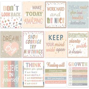 12PCS Motivational Posters for Classroom Decoration Growth Mindset Poster Inspirational Bulletin Board Set Decor for Middle High Elementary School Teacher Supplies Office Wall Art(Cottage Style)