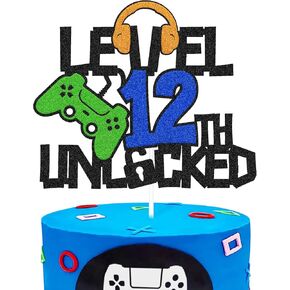 Level 12th Unlocked Cake Topper, Happy 12th Birthday Level Up Cake Decoration, Video Game Controller Play Game Theme, Boy’s Twelfth Birthday Party Supplies