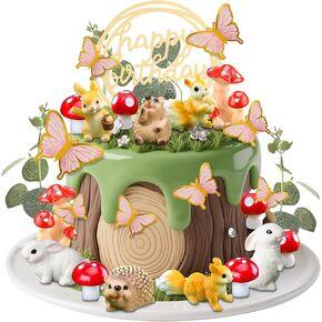 Bunny Squirrel Mushroom Cake Topper Mushroom Woodland Animal Cake Toppers Mushroom Cake Decorations