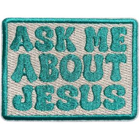 Ask Me About Jesus Patch, 3 Inches Iron On/Sew On Embroidered Applique Fabric Spread God's Love Patches for Clothes Backpacks Hat Jeans, Christian Faith Embroidery Patches for Jesus Lovers