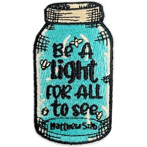 Be The Light 3 Inches Iron On/Sew On Embroidered Applique Patches, Matthew 5:14 Embroidery Patches, Bible DIY Accessories for Backpacks, Army Vests, Bags, Hats, Clothes, Gift for Christians
