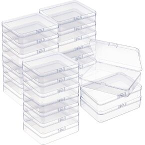 24 Pcs Plastic Storage Containers Box with Lid, Clear Rectangle Box for Collecting Small Items, Beads, Game Pieces, Business Cards, Crafts Accessories (4.5x3.4 Inches)