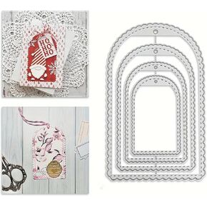 4pcs/Set Label Metal Die Cuts,Lace Bookmark Tag Label Frame Wedding Cutting Dies Cut Stencils for DIY Photo Decorative Embossing Paper Dies for Scrapbooking Card Making