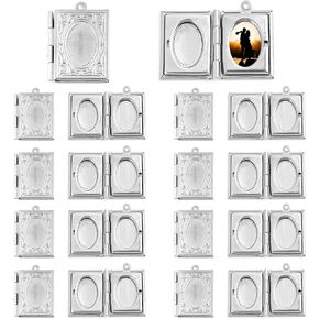 Framendino, 10 Pack Silver Rectangle Photo Frame Charms Stainless Steel Locket Memory Pendants for DIY Necklace Jewelry Making