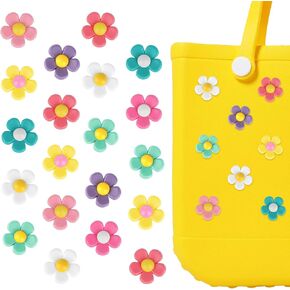 20PCS Charm Accessory for Bogg Bags Daisy-themed Beach Bag Charms Rainbow Flower Rubber Tote Bag Accessories, Flower Decorative for Beach Tote Bag, Rubber Bag Decoration for Girls Women