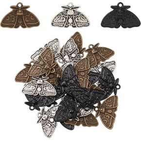 30 Pcs Moth Gothic Charms Tibetan Style Alloy Pendants Moon Phase Charms Insect Animal Charms for Bracelet Necklace Earring Jewelry Making DIY Crafts