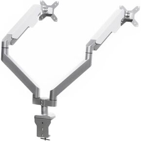 Computer Desktop Dual-Screen Gas Spring Monitor Stand, Desktop Universal Rotating Stop Lifting and Heightening Shelf(Silver)