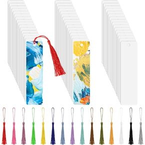 50 Pcs Sublimation Bookmarks Blank Aluminum Metal Sublimation Bookmark Blank with Hole and Colorful Tassels Bulk Bookmarks for Women Men Book Lovers Crafts Gift DIY