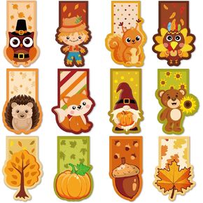 Whaline 48Pcs Thanksgiving Magnetic Bookmarks Fall Cartoon Pumpkin Maple Leaf Gnome Turkey Magnetic Page Markers Cute Pattern Page Clips for Autumn School Prizes Students Teachers Reading Gift