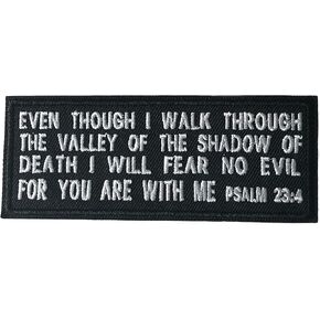 Psalm 23:4 Religious Eternal Life Bible Verse Faith Jesus Christ Theme - Premium Embroidered 4" Patch Iron On or Sew On Christian Biker Emblem Decorative Outdoor Indoor Gear Appliques