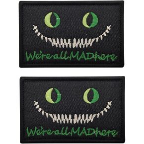 2pcs We're All Mad Here Embroidery Patch Backer for Hook & Loop Morale Patches Tactical Military Badge