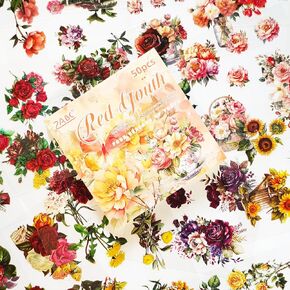 Ahmagen 160Pcs Aesthetic Scrapbook Stickers, Pre-Cut Sticker Book with 25 Sheets Floral Stickers and 25 Sheets Scrapbook Paper, Vintage Flower Sticker for journaling, Junk Journal Supplies for Adults