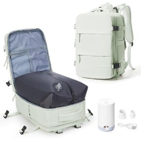 Vacuum Backpack Travel with Electric Vacpack Pump, Vacuum Compression Bags Travel Backpack for Women Men, Flight Approved Waterproof Carry on Backpacks Laptop Work Weekender Daypack (White, Medium)