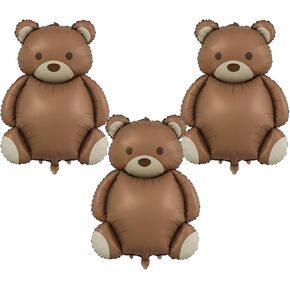 Bear Balloons, Little Bear Theme Party Supplies, Matte Bear Foil Balloons for Baby Shower Birthday Party Decorations 3Pcs