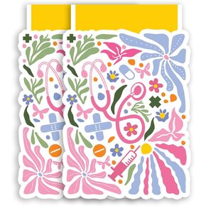(2Pcs) Nurse Floral Magnetic Bookmark Book Page Markers Gift for Nurse Reading Lover Nerd Book Addict Bookish Bookworm Reader Office Stationery - Size 3"x2" When Folded