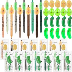 72 Sets Employee Appreciation Gifts, Emotional Support Gifts Bulk, Glow Pickle Pens with Mini Resin and Cards, Positive Pens for Coworker Team Staff Students Back to School