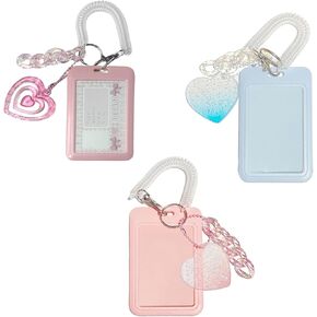 3 PCS Photocard Photo Card Holder Keychain with Love Heart Pendant for Tabletop Decor