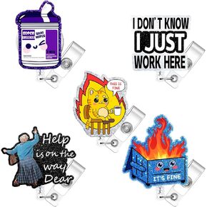 5 Pcs Funny Badge Reel Retractable Name Tag ID Clip Holder Nursing Student RN Pediatric Teacher Funny Office Work Accessories 6