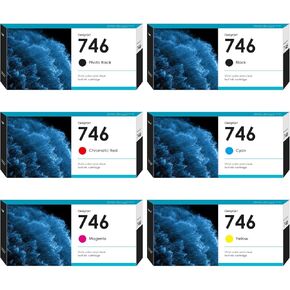 746 Ink Cartridges 300ml for HP 746 746XL P2V83A P2V82A P2V81A P2V80A P2V78A P2V79A for DesignJet Z6 Z9+ Large Format Printer (6 Pack, Photo Black, Matte Black, Chromatic Red, Cyan, Magenta, Yellow)