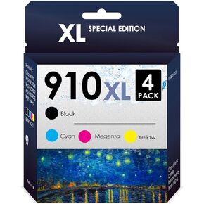 Compatible Replacement for HP 910xl. Works with Officejet Pro 8035e 8025e 8025 8022 8028 8035 8020 8015 Printers. 4 Pack (Black, Cyan, Magenta, Yellow)