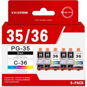 PGI-35/CLI-36 Value Pack Ink Cartridge 6-Pack Compatible Replacement for Canon 35 36 Ink to Work with PIXMA iP100 iP110 TR150 Mini260 Mini320 Printer (4 Black, 2 Color)