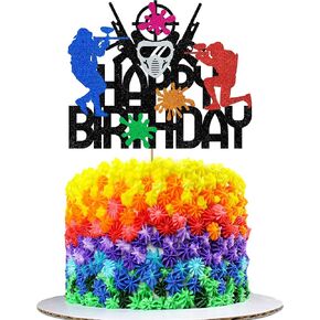 Paintball Cake Topper Decorations for Boys Men Glitter Happy Birthday Decoration Sports Theme Party Supplies