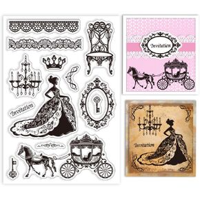 GLOBLELAND Retro Princess Clear Stamps for Cards Making Vintage Carriage Clear Stamp Seals Transparent Stamps for DIY Scrapbooking Photo Album Journal Home Decoration