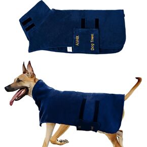 Dog Towel Dog Bathrobe, Microfiber Super Absorbent Pet, Quick Drying Robe for After Bath, Adjustable Collar & Belly Strap Pet Cat Bath Robe Towel Grey-XL