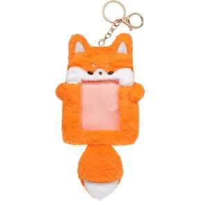 NEWEST Cute Plush Kpop Photocard Holder with Keychain, Soft Fuzzy Bunny ID Badge Holder Card Cover