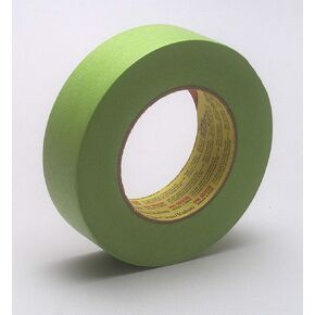3M Scotch 233+ 26338-16 Crepe Paper Performance Masking Tape, 250 Degree F Performance Temperature, 25 lbs/in Tensile Strength, 60 yds Length x 1-1/2" Width, Green (Case of 16 Rolls)