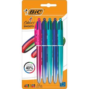 BIC 4 Colours Gradient Smooth Ink Retractable Multicoloured Ball Pen Pack of 5