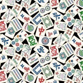 Black Mahjong Design Cotton Fabric Timeless Treasures CD2741 Yard 36X44
