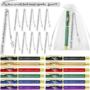 15 Sets Back to School Gifts for Students Bulk Musical Ballpoint Pens Music Inspirational Metal Bookmarks with Bags First Day of School Gift Bulk for Musician Lover Teacher
