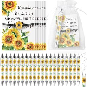 24 Sets Sunflower Gifts Bracelets Ballpoint Pens Bulk Sunflower Yellow Floral Theme Retractable Pens with Information Card Organza Bags for Women Men Office School Party Favors Supplies
