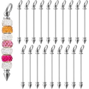 20 Pieces Beadable Keychain Bars Blanks Keychain Metal Sliver Blank Keychains Making Supplies KeyChainss Bar Accessories Charmful Beaded Keychains Bars for Pendant DIY Beads Jewelry Making Gift