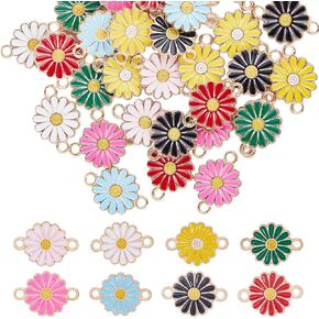 SUNNYCLUE 1 Box 48Pcs 8 Colors Sunflower Charms Bulk Enamel Sunflower Charm Gold Floral Daisy Connector Alloy Flower Plants Connectors for Jewelry Making Charms Women DIY Necklace Bracelet Earrings