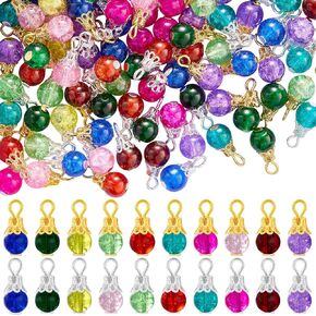 100/200Pcs Crystal Dangle Charms for Jewelry Making Bulk Small Cute Charms Transparent Glass Beads Pendants with Silver Gold Caps for Earring Necklace Bracelet DIY Supplies