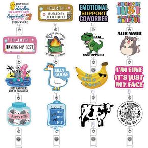 16Pcs Funny Badge Reel Accessories Bulk Nurse Healthcare Nursing Student Medical Badge Holder Retractable Pack Cute Silly Goose Dinosaur Xray Badge Clip LPN RN CNA Social Worker ID Tag Name Card