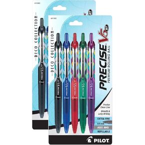 Pilot Precise V5 RT Deco Collection Retractable Rolling Ball Pens Refillable 15-Pack Assorted Colors (3 Of Each Color)