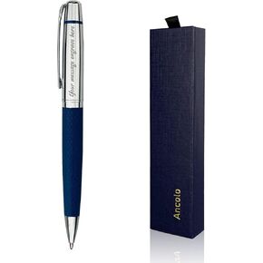 Ancolo Personalized Silver Chrome Ballpoint Pen - Stunning Luxury Pen with PU Leather, Custom your Message, Name. Gift Set for Men & Women, Professional, Executive Office, Nice Pens