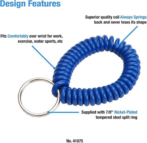 Wrist Coil with Split Key Ring, Blue, PK5 in Saudi Arabia