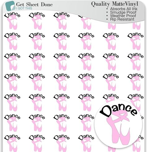 Dance Planner Sticker / 54 Fun Vinyl Stickers (1/2") / Pointe Ballet Dance Class Recital Sticker/Essential Productivity Life/Bujo Bulleted Journal (One Sheet, Pointe Shoe) in Kuwait