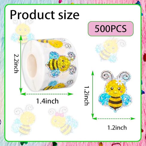 500pcs ملصقات النحل الصيفية لفة 1.5 بوصة كبيرة ملصقات ختم نحل بريق كبير للأطفال. in Kuwait
