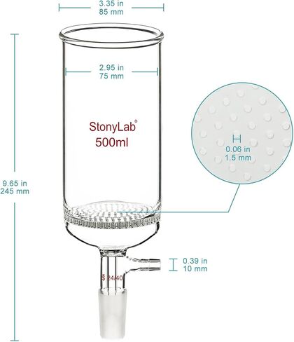 stonylab Glass Buchner Filtering Funnel, Borosilicate Glass Plate Filter Funnel with 9 mm Hose Connection and 24/40 Standard Joint for Filter Test, 1000 ml in Saudi Arabia