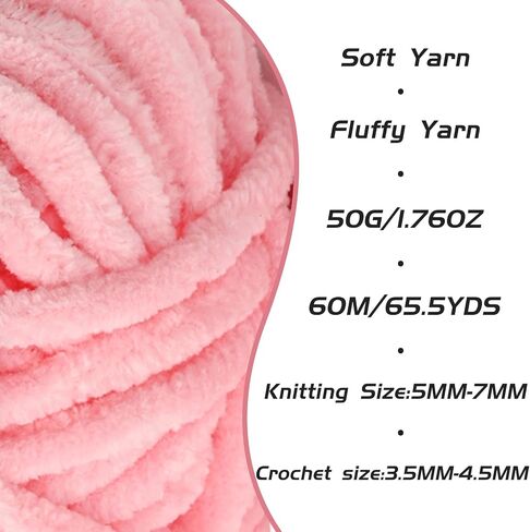 Fluffy Velvet Yarn for Crocheting, Chunky Chenille Baby Blanket Yarn for Crocheting, Soft Fuzzy Puzzle Yarn for Knitting, 50g/1.77oz Bulky Thick Amigurumi Crochet Yarns（Pink） in Saudi Arabia